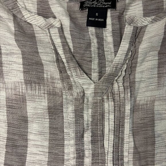 LUCKY BRAND Tunic Sz Small Striped Embroidered Prairie Top Bell Sleeve - Picture 2 of 5